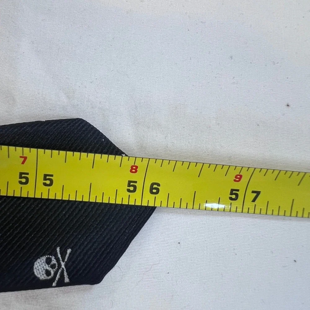 Mens Black Silk Skull and Crossbones Skinny Necktie Gothic Pirate Handmade Tie